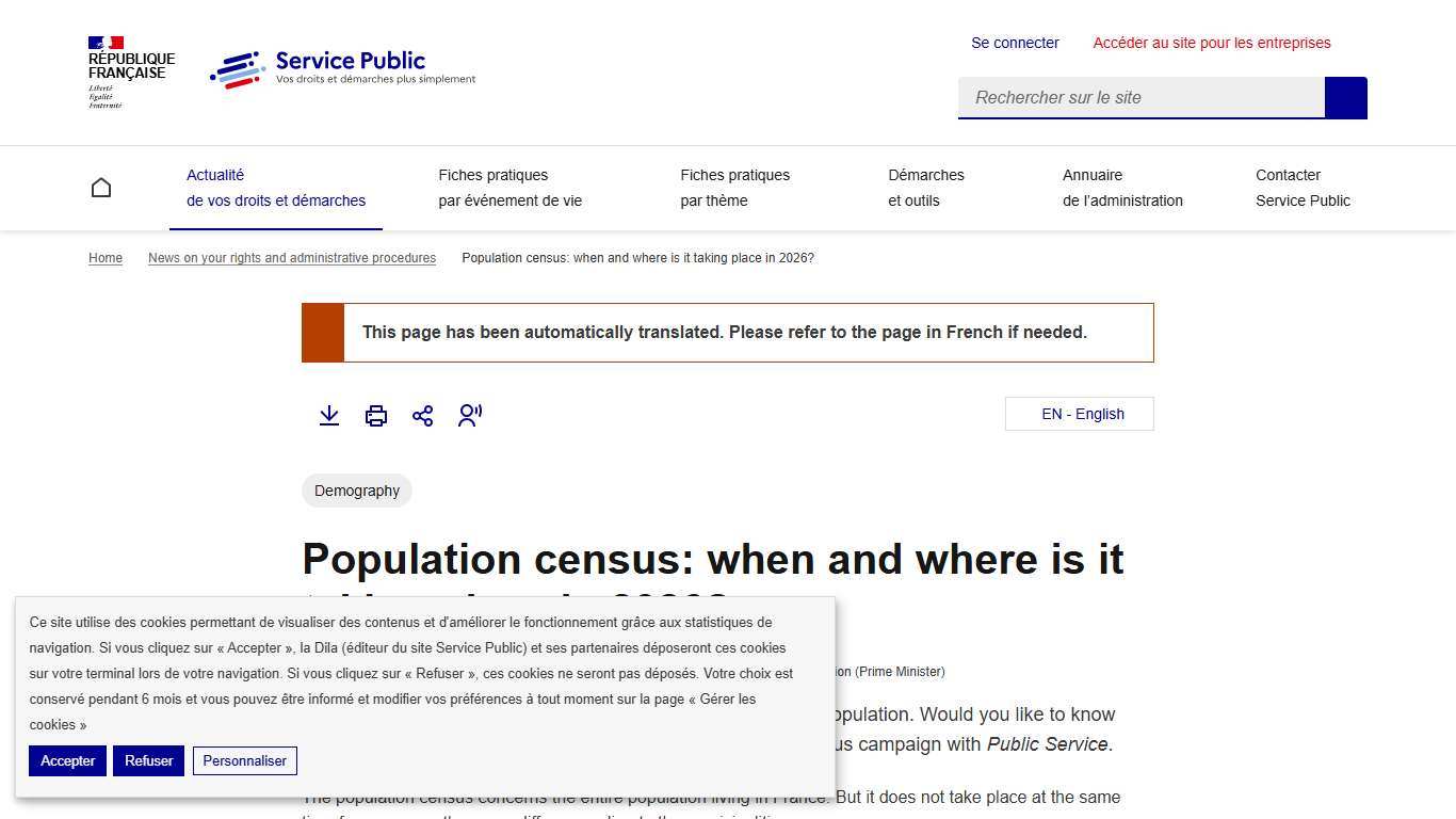 Demography -Population census: when and where is it taking place in 2026? Service Public